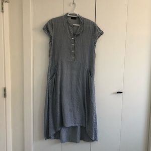 Loose Linen Dress - Blue and White Stripes